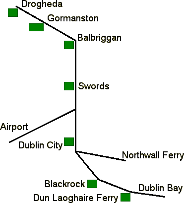 Map showing Gormanston in relation to Airport and Ferries