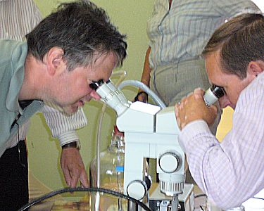 Redmond Williams demonstrates at the teaching microscope